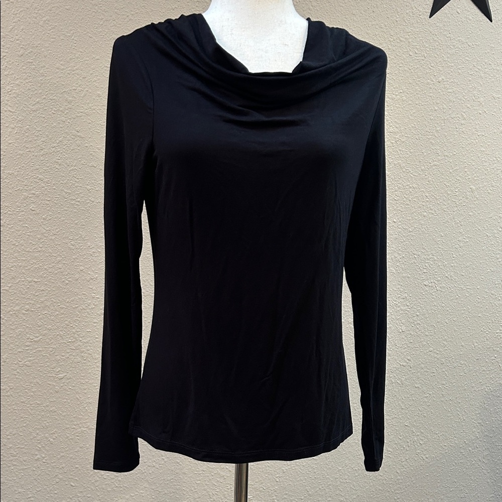 Talbots Elegant Black Long Sleeve Drape Neck Top Size xs-s
